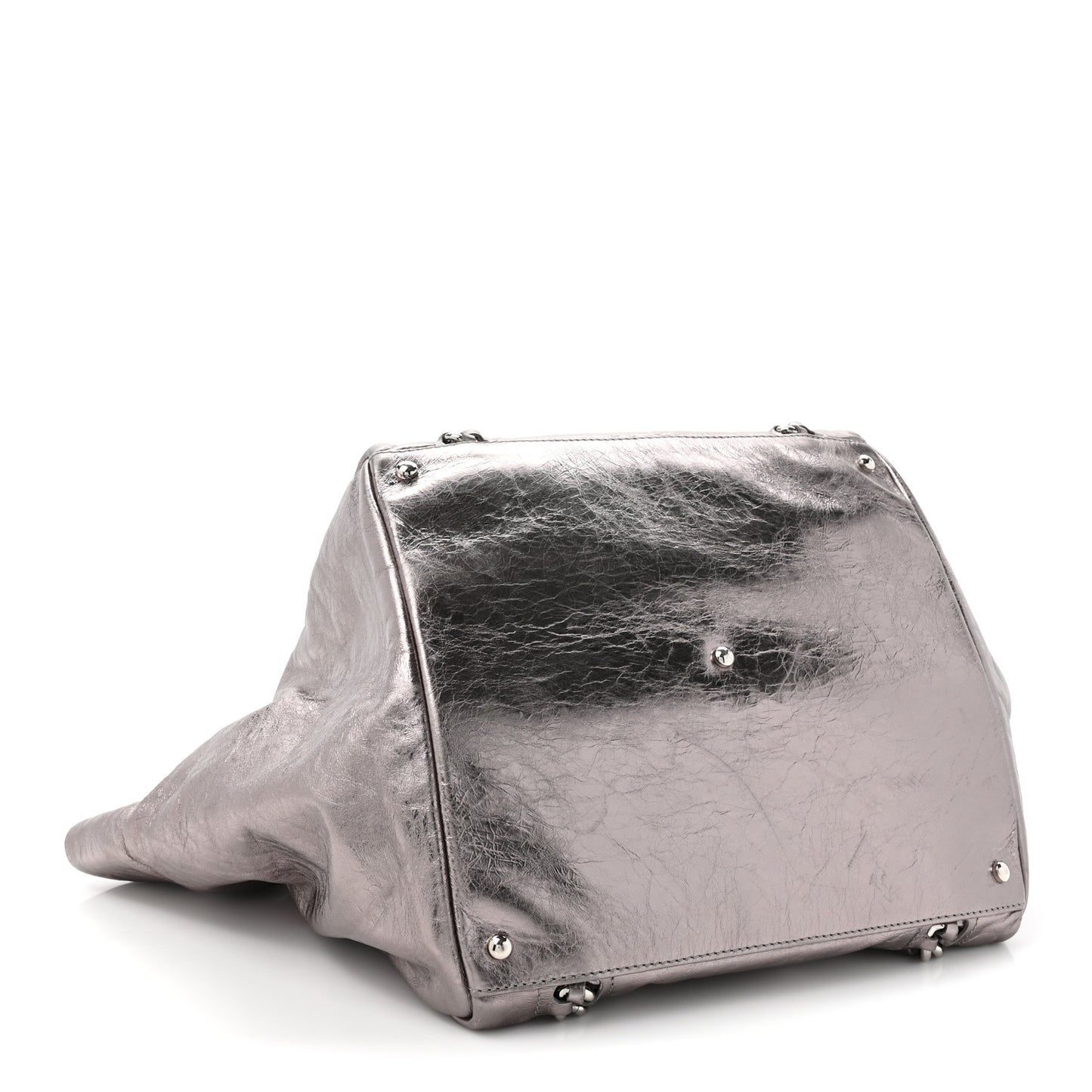 Metallic Cracked Calfskin Modern Chain Tote Dark Silver