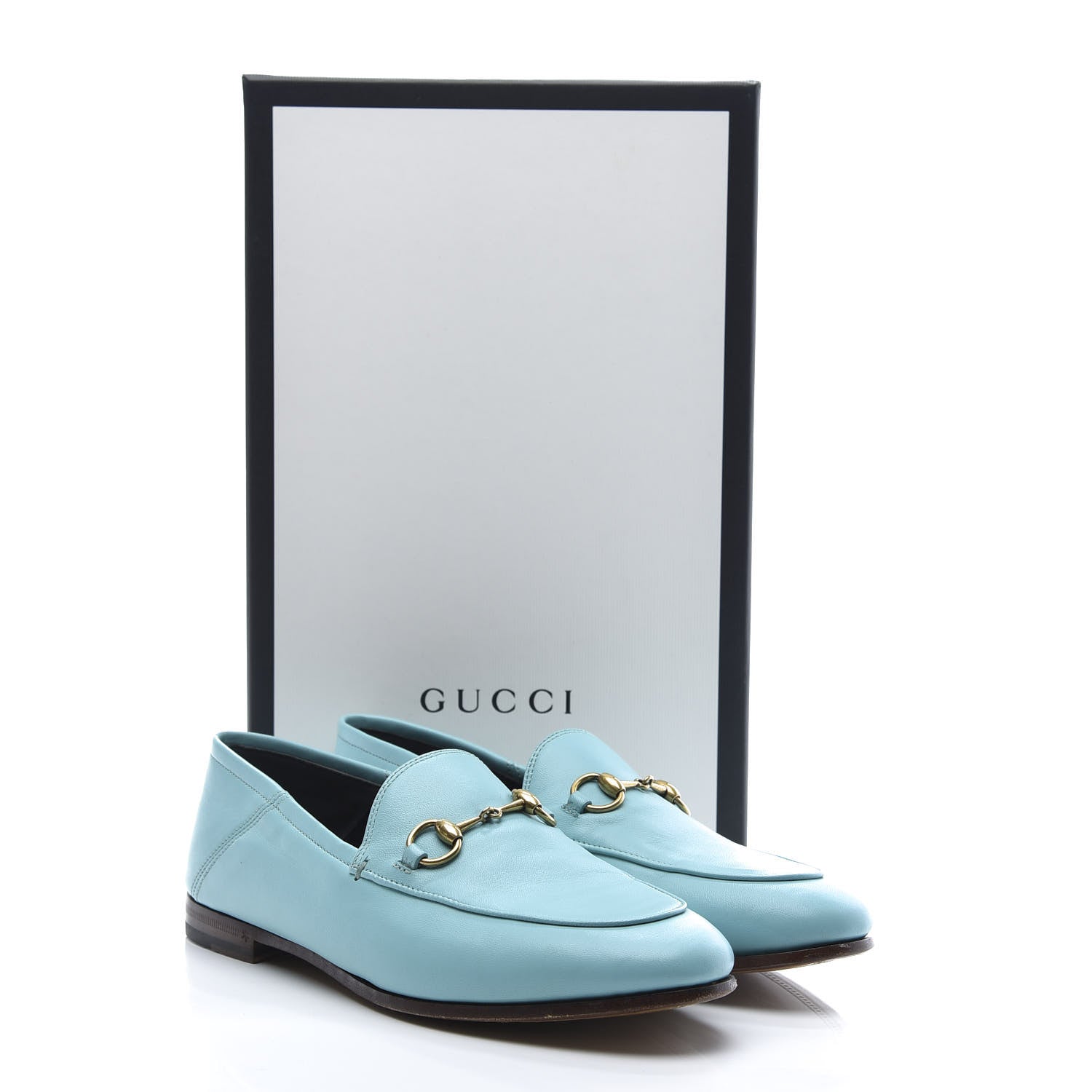 Gucci Lambskin Womens Brixton Horsebit Loafers 37 New Acquamarine 9 of 9
