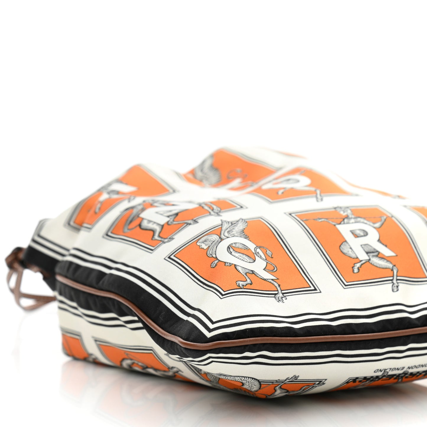 Satin Mythical Alphabet Drawstring Pouch Orange Black White
