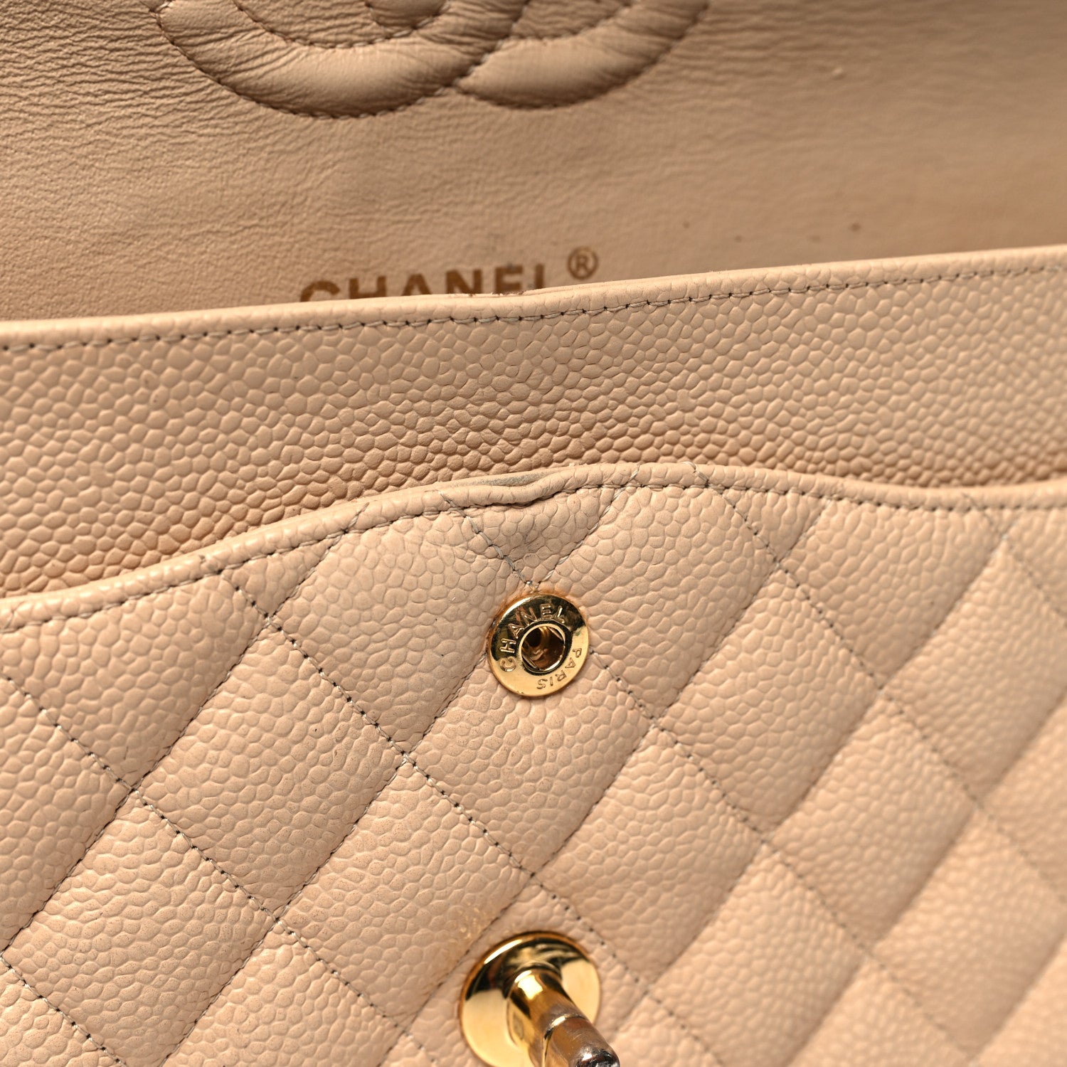Chanel Caviar Quilted Medium Double Flap Beige 15 of 16