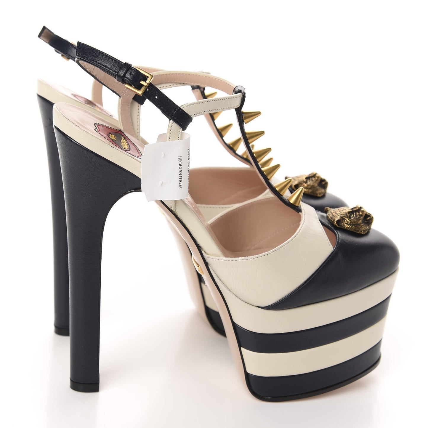 Calfskin Angel T-Strap Platform High Heel Pumps 35.5 Black