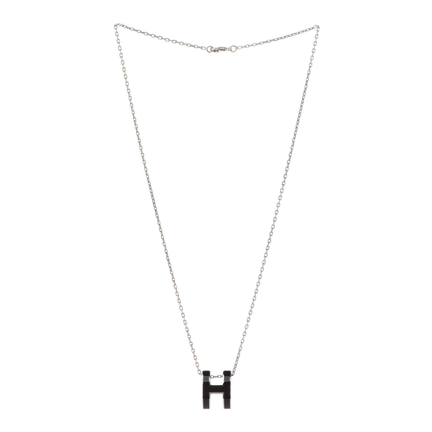 Hermes Lacquered Palladium Pop H Pendant Necklace Black 3 of 7