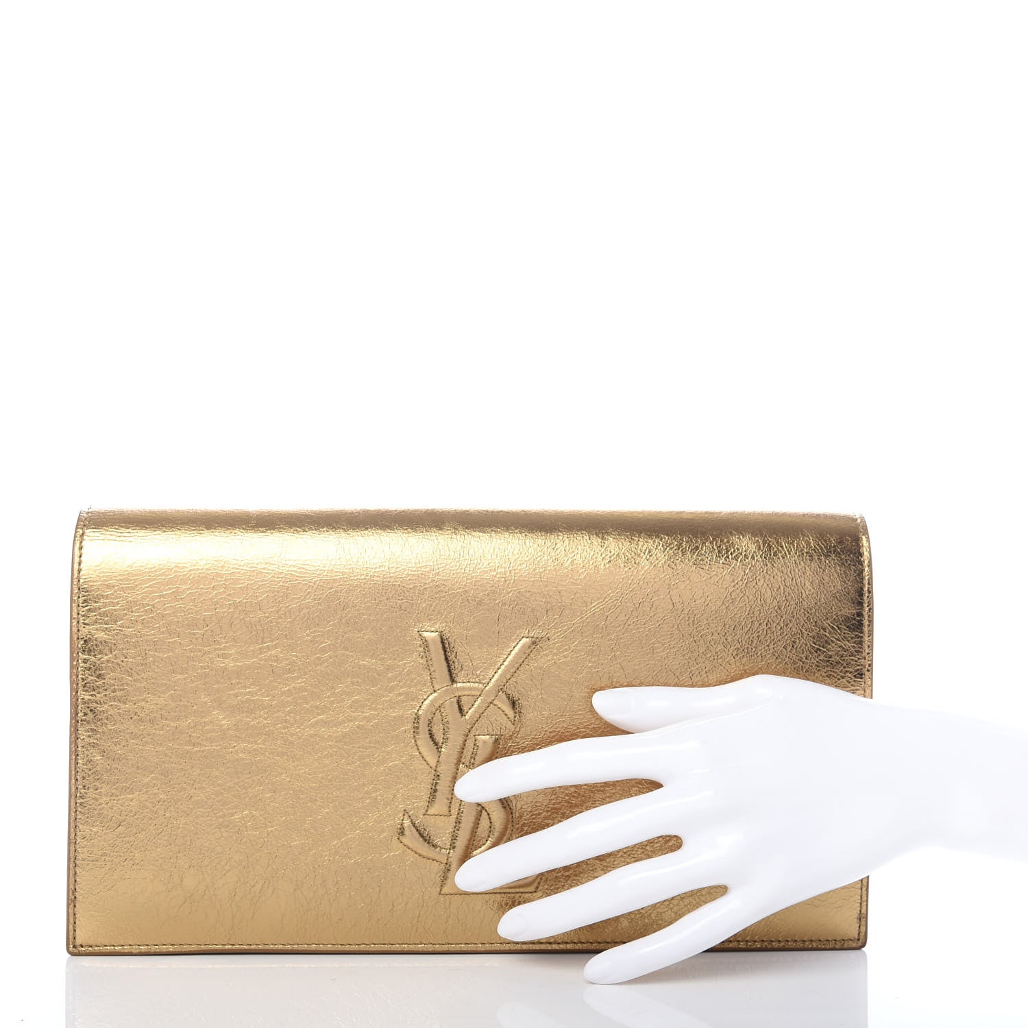 Saint Laurent Metallic Calfskin Monogram Large Belle De Jour Clutch Gold 2 of 6