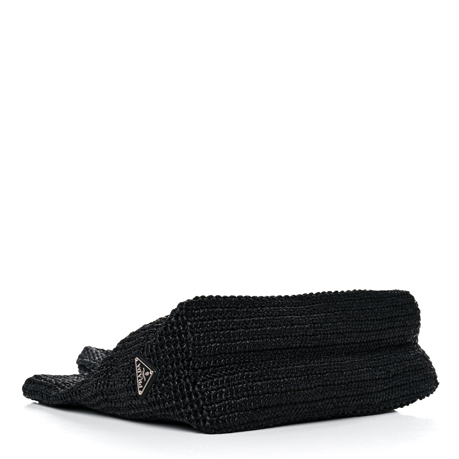 Prada Yarn Raffia Effect Crochet Large Logo Tote Black 4 of 9