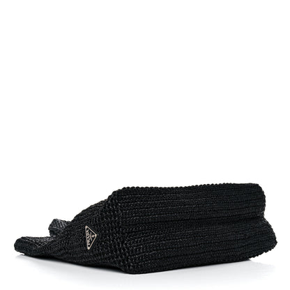 Prada Yarn Raffia Effect Crochet Large Logo Tote Black 4 of 9