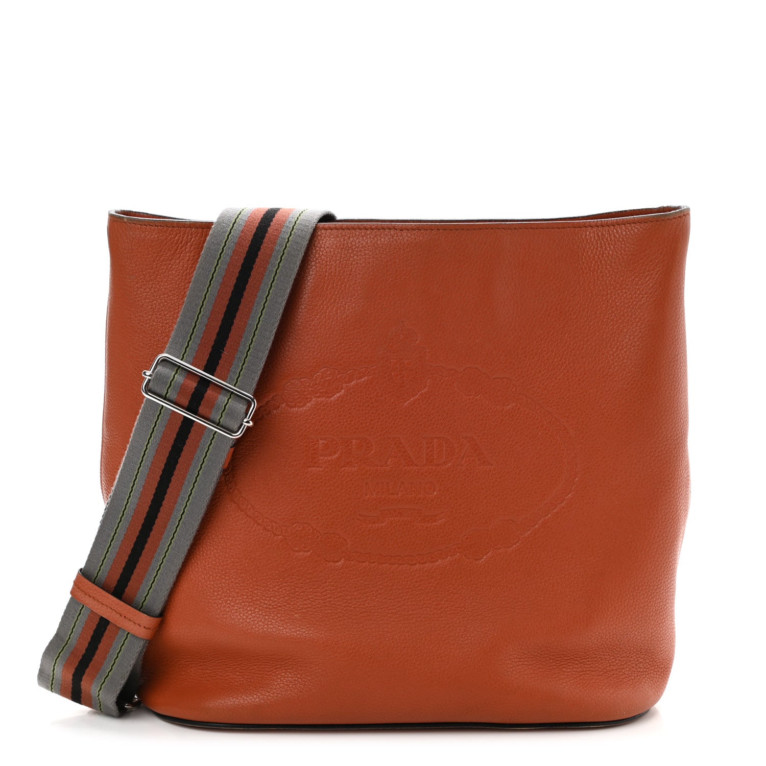 Prada Vitello Phenix Embossed Logo Shoulder Bag Papaya 1 of 14