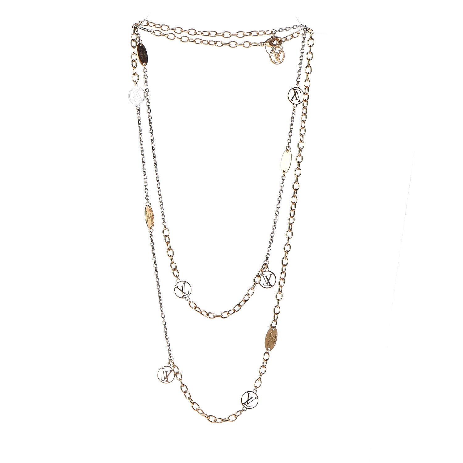 Louis Vuitton Logomania Sautoir Necklace Silver Gold 3 of 5