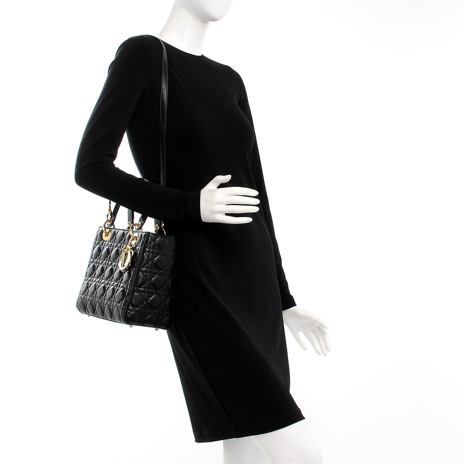 Christian Dior Lambskin Cannage Medium Lady Dior Black 2 of 8