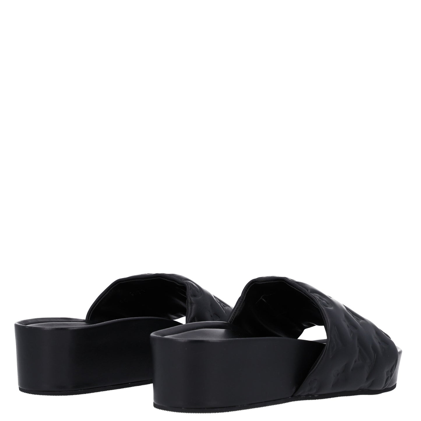 Lambskin Embossed Monogram Jumbo Flatform Mule Sandals 40 Black