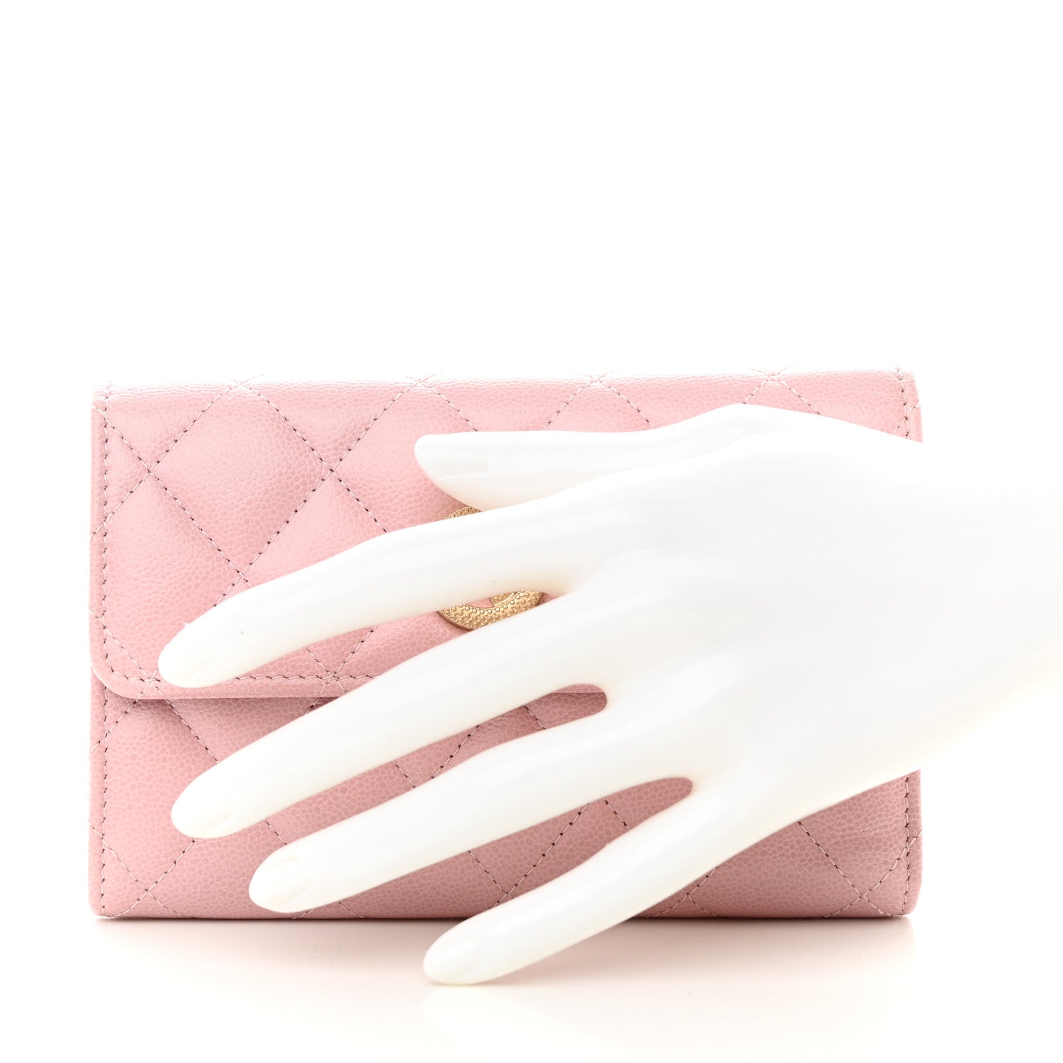Chanel Caviar Quilted Studded CC Medium Flap Wallet Pink 2 of 9