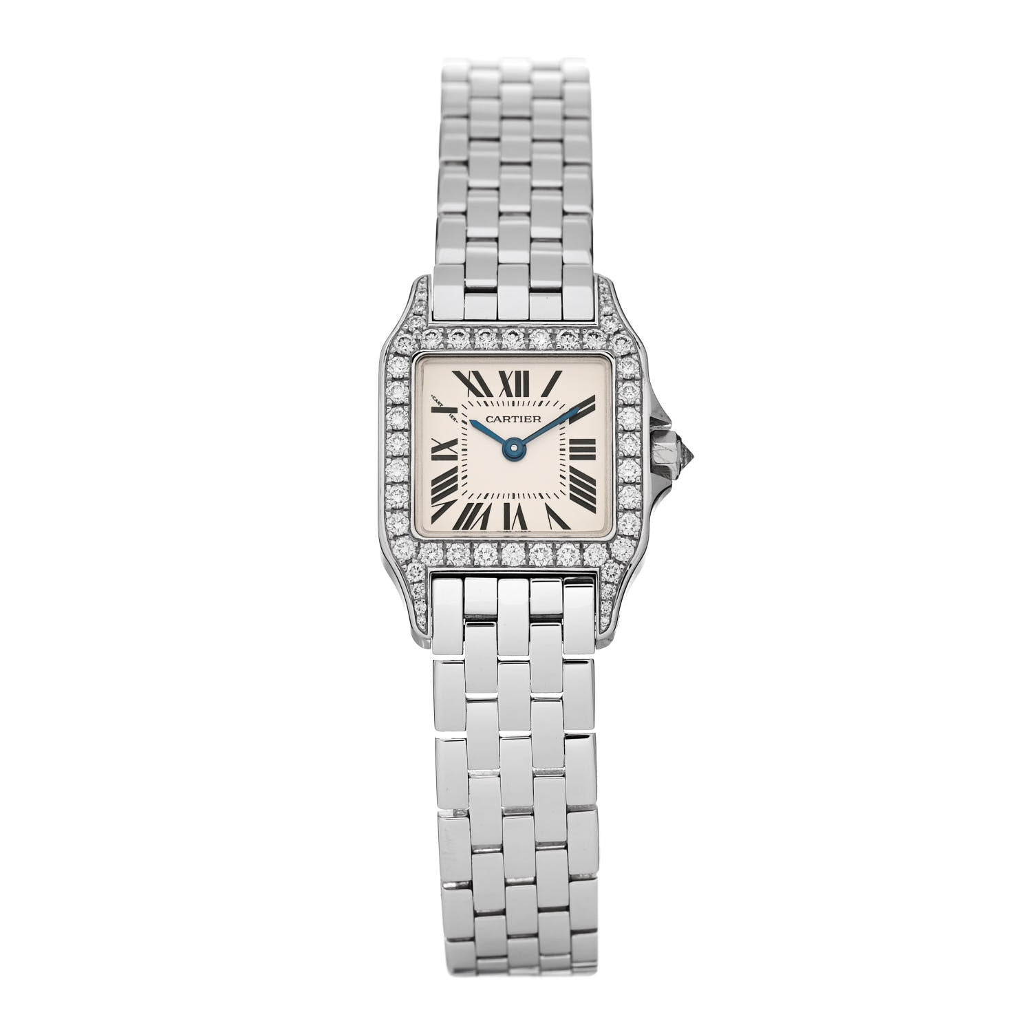 Cartier 18K White Gold Diamond 20mm Santos Demoiselle Quartz Watch 1 of 5