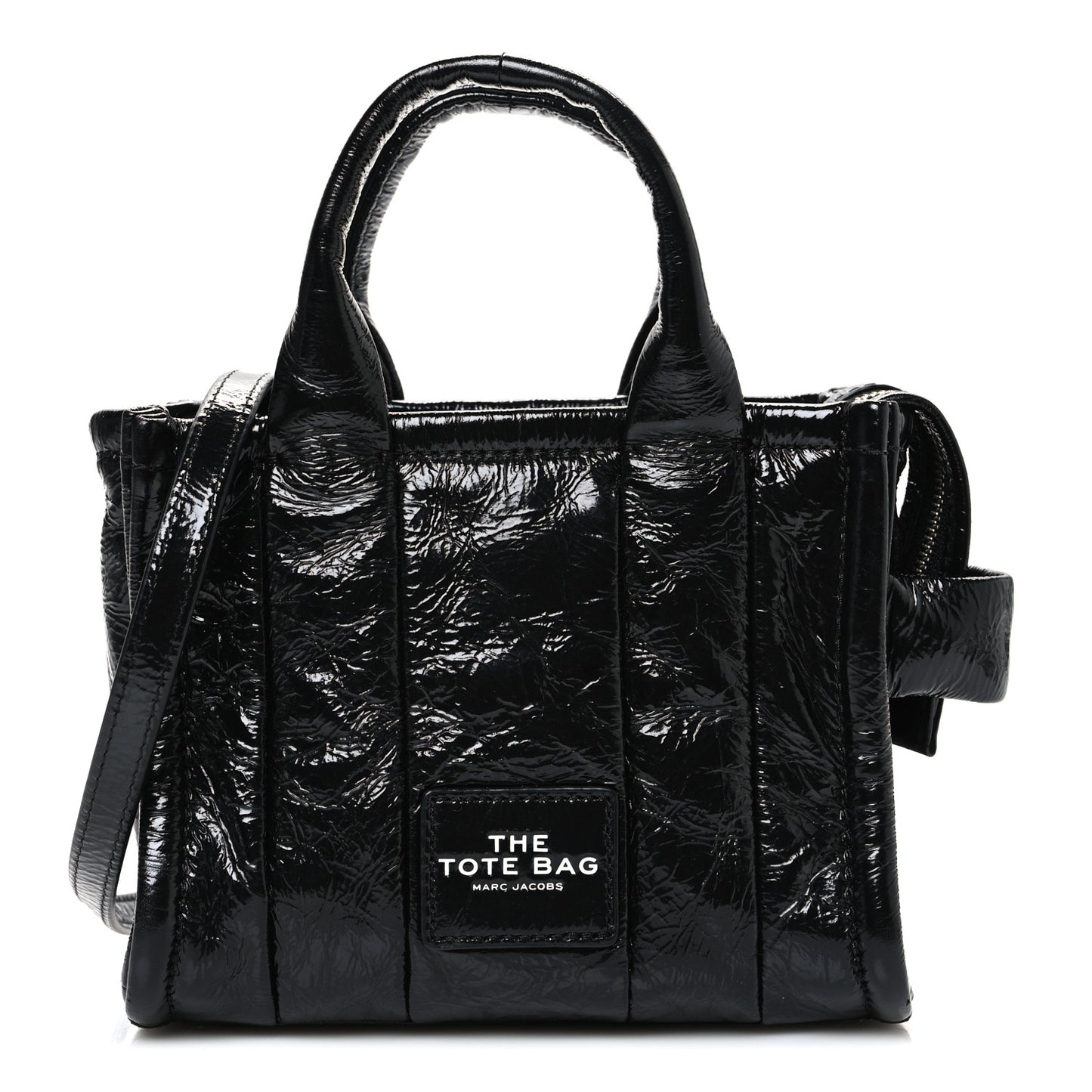 Shiny Crinkled Calfskin Mini The Tote Bag Black