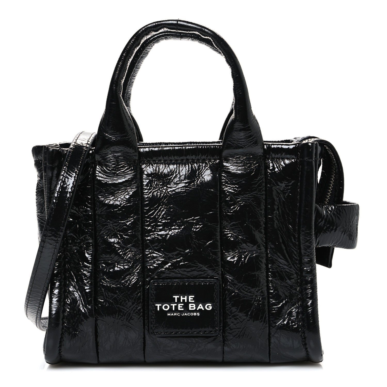 Marc Jacobs Shiny Crinkled Calfskin Mini The Tote Bag Black 1 of 10
