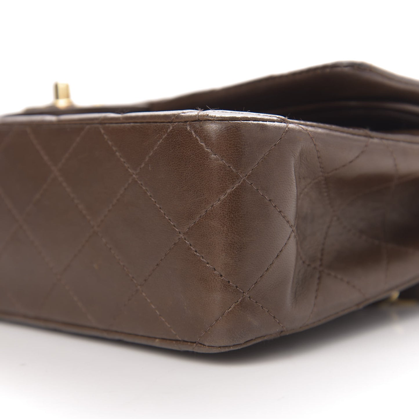 Lambskin Quilted Medium Double Flap Dark Brown