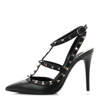 Valentino Garavani Nappa Rockstud Ankle Strap Pumps 37.5 Black 1 of 9