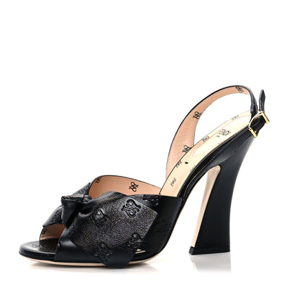 Fendi Calfskin Karligraphy Embossed Ffreedom Slingback Sandals 37 Black 1 of 7