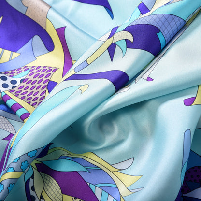 Hermes Silk Twill Paradis De Soie Giant Plume Scarf 140 Aqua Violet Jaune 2 of 6