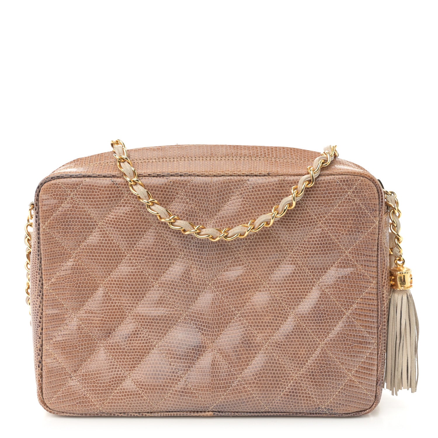 Chanel Lizard Quilted Small Tassel Camera Case Brown 1 of 12