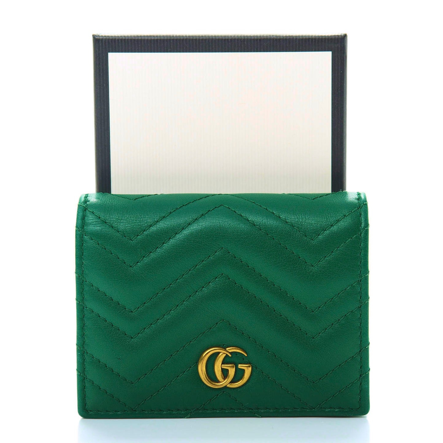 Calfskin Matelasse GG Marmont Card Case Wallet Emerald
