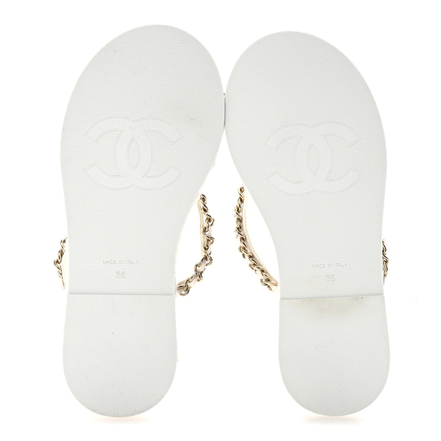 Lambskin Terry Cloth CC Chain Thong Sandals 36 White