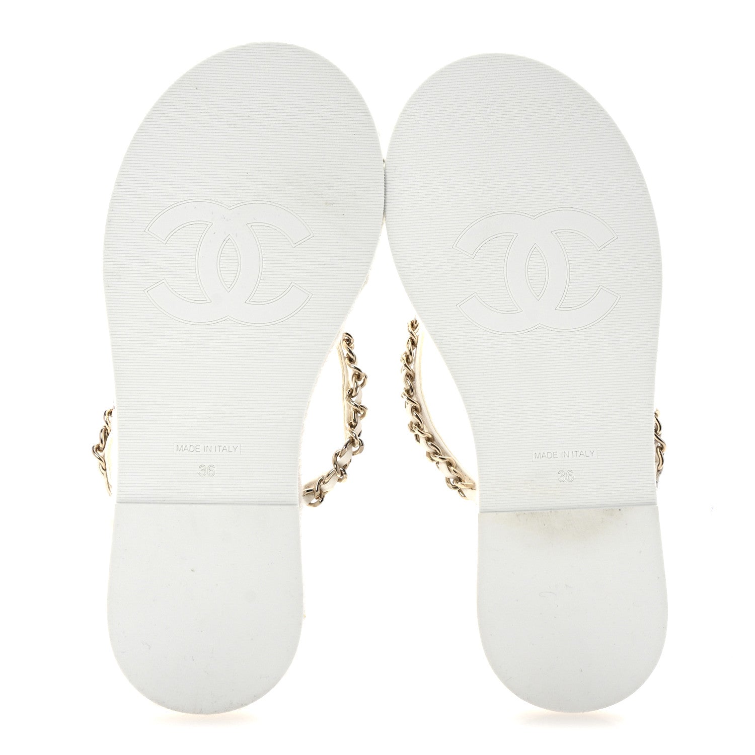 Chanel Lambskin Terry Cloth CC Chain Thong Sandals 36 White 6 of 10