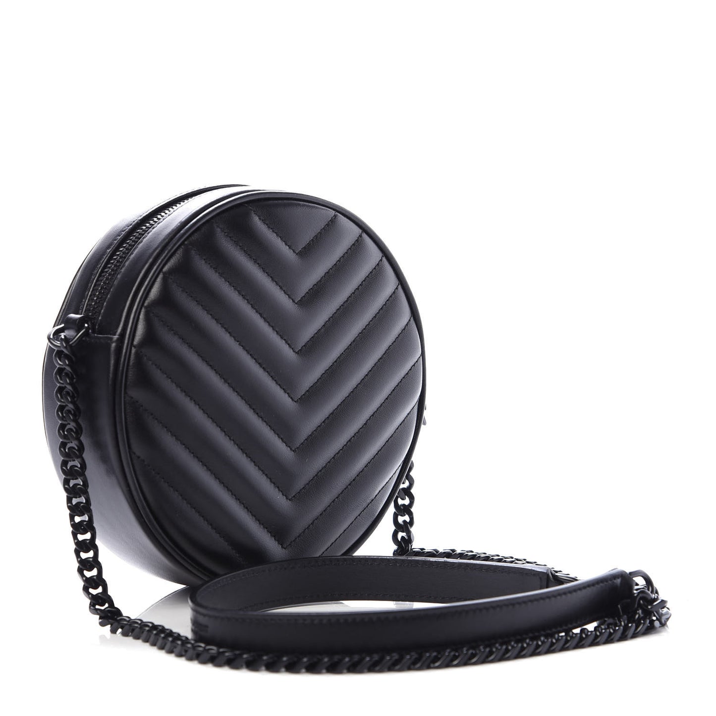 Calfskin Matelasse Chevron Round Vinyle Camera Bag Black
