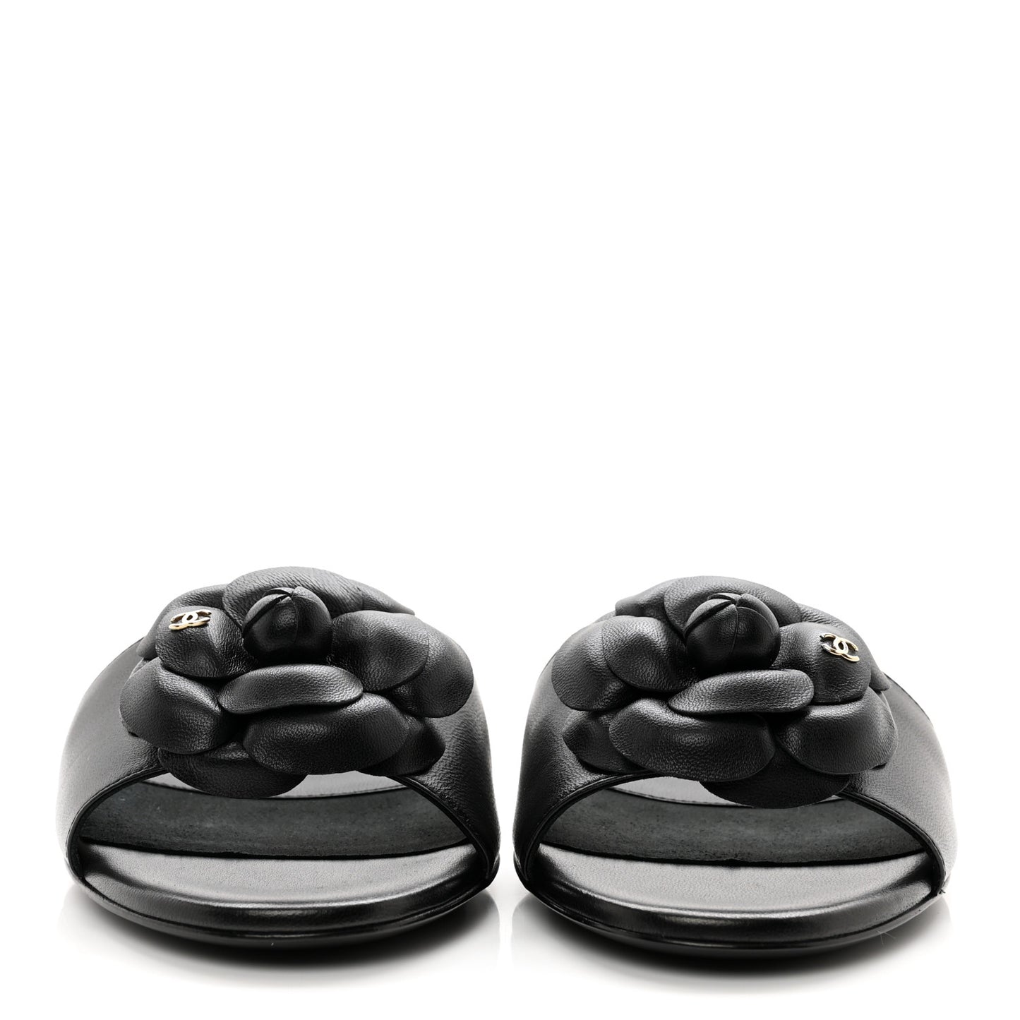 Lambskin Camellia CC Slides 36 Black