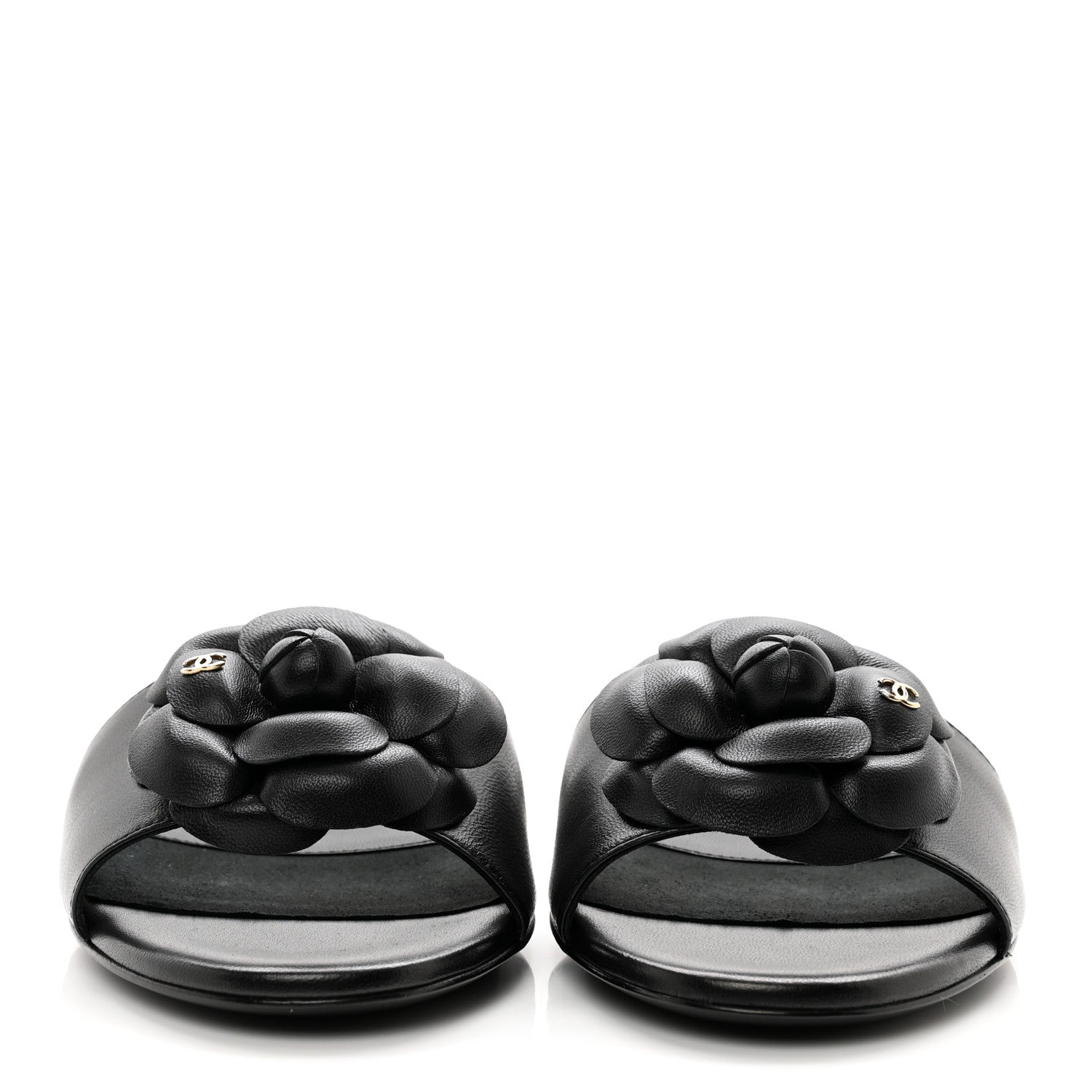 Chanel Lambskin Camellia CC Slides 36 Black 2 of 8
