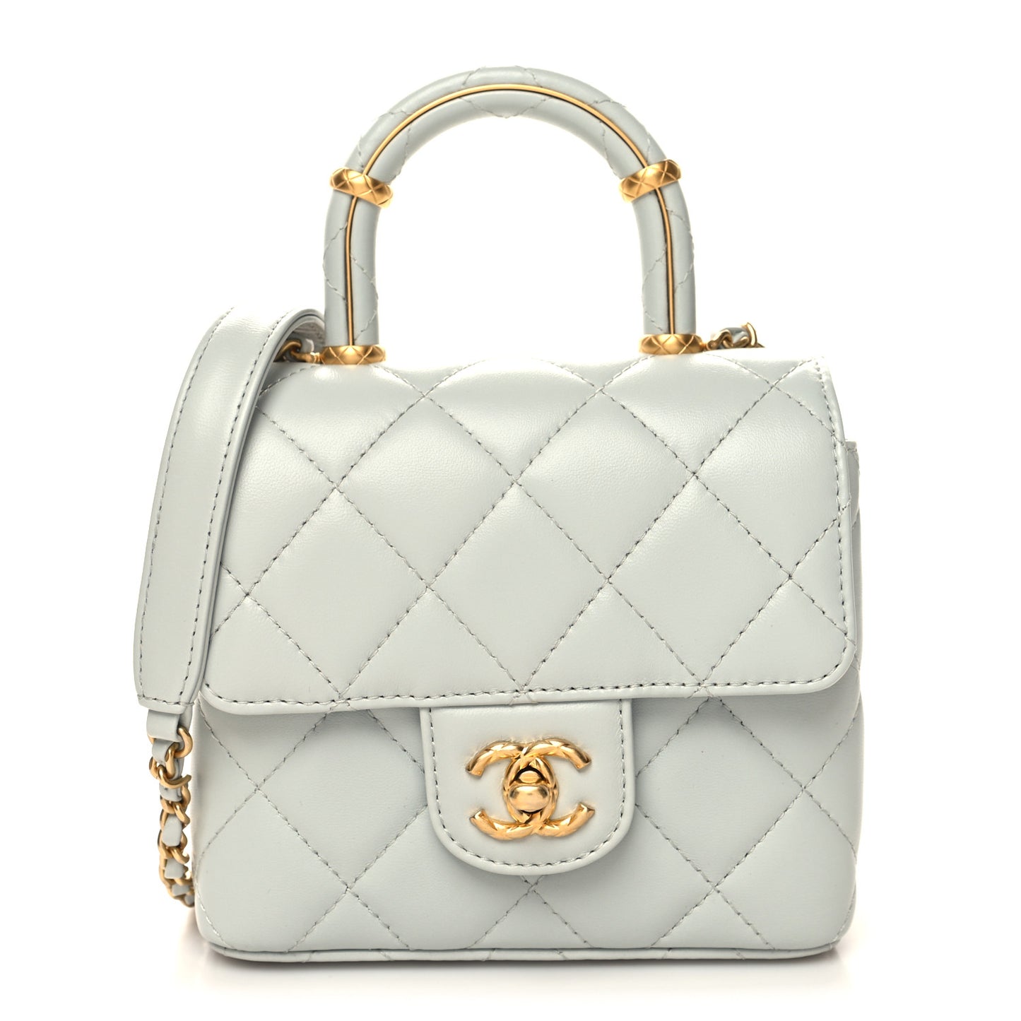 Lambskin Handle Crush Top Handle Flap Bag Grey