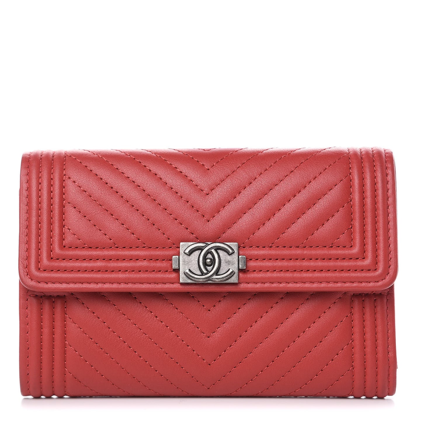Lambskin Chevron Quilted Boy Flap Wallet Red