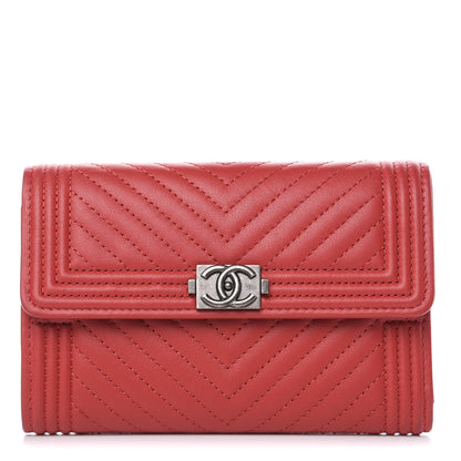 Chanel Lambskin Chevron Quilted Boy Flap Wallet Red 1 of 11