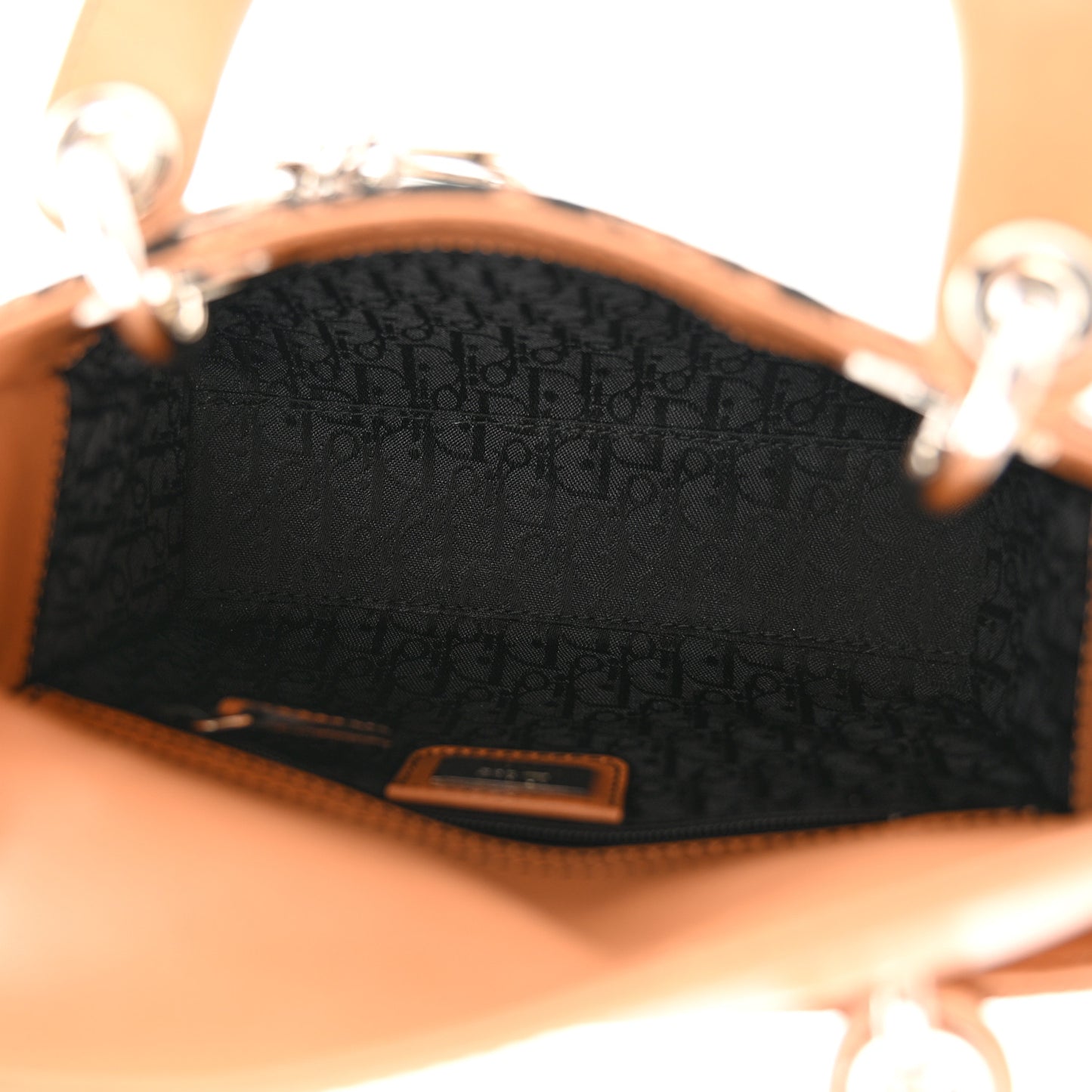 CHRISTIAN DIOR Lace Lambskin Mini Lady Dior Beige Black