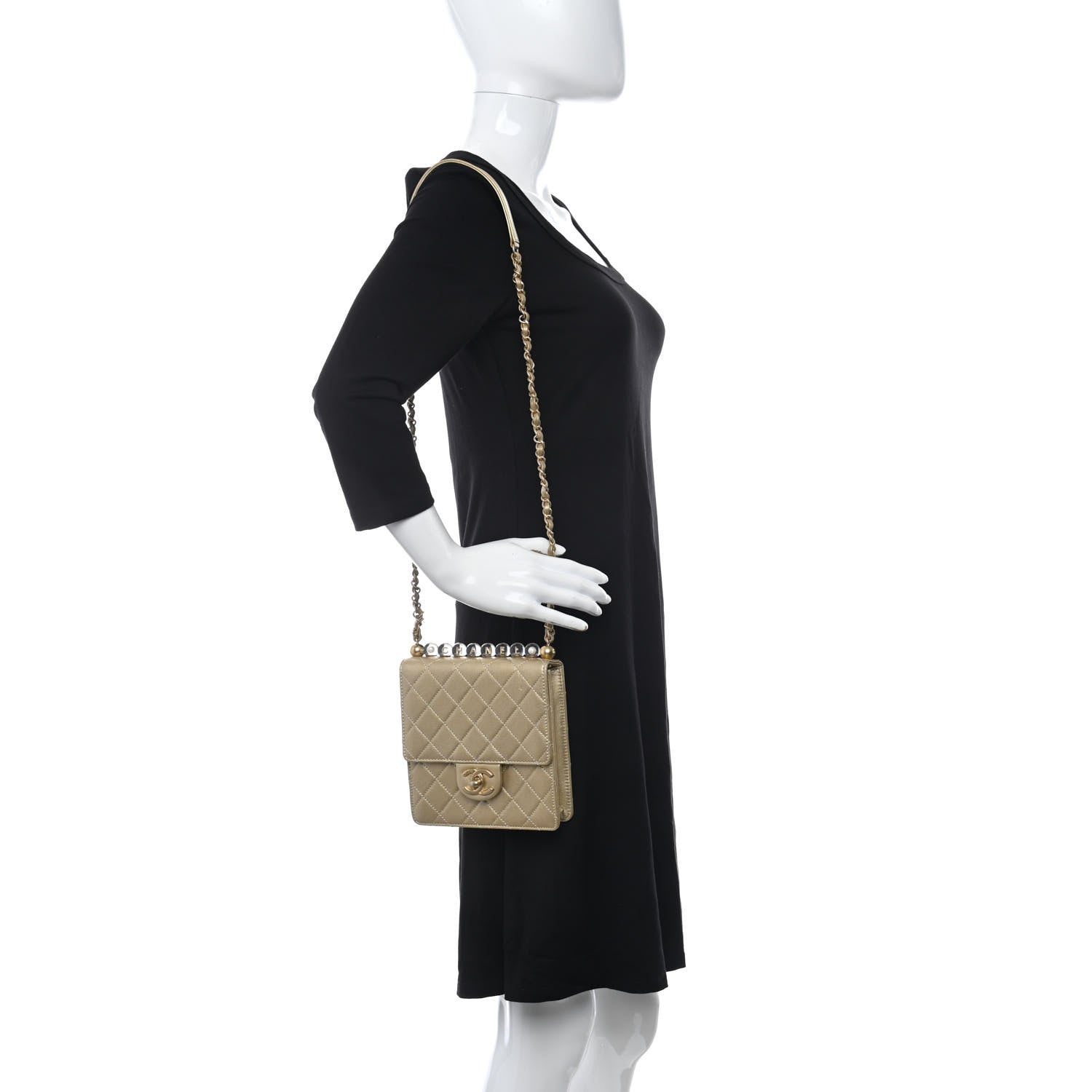 Chanel Metallic Goatskin Quilted Chic Pearls Flap Gold 4 of 19