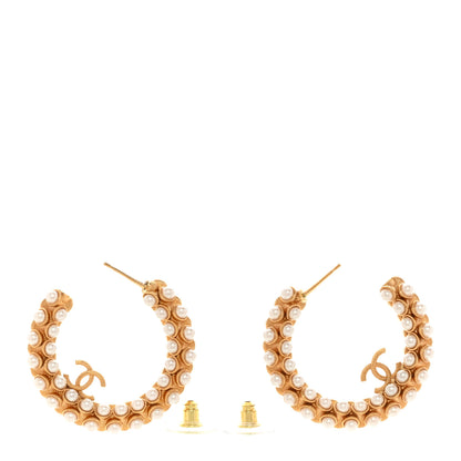 Chanel Metal Pearl CC Hoop Earrings Gold 3 of 5
