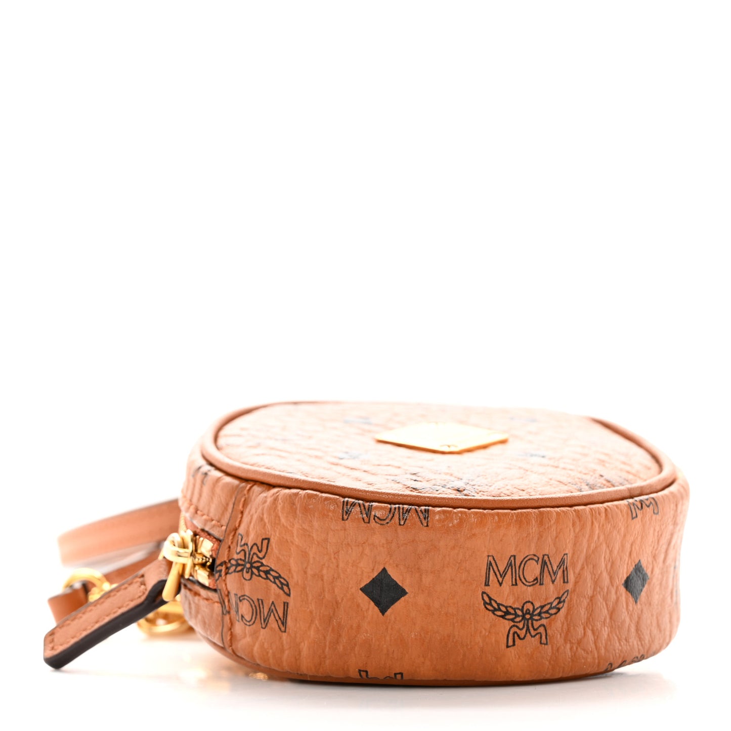 Visetos Round Coin Pouch Key Ring Bag Charm Cognac