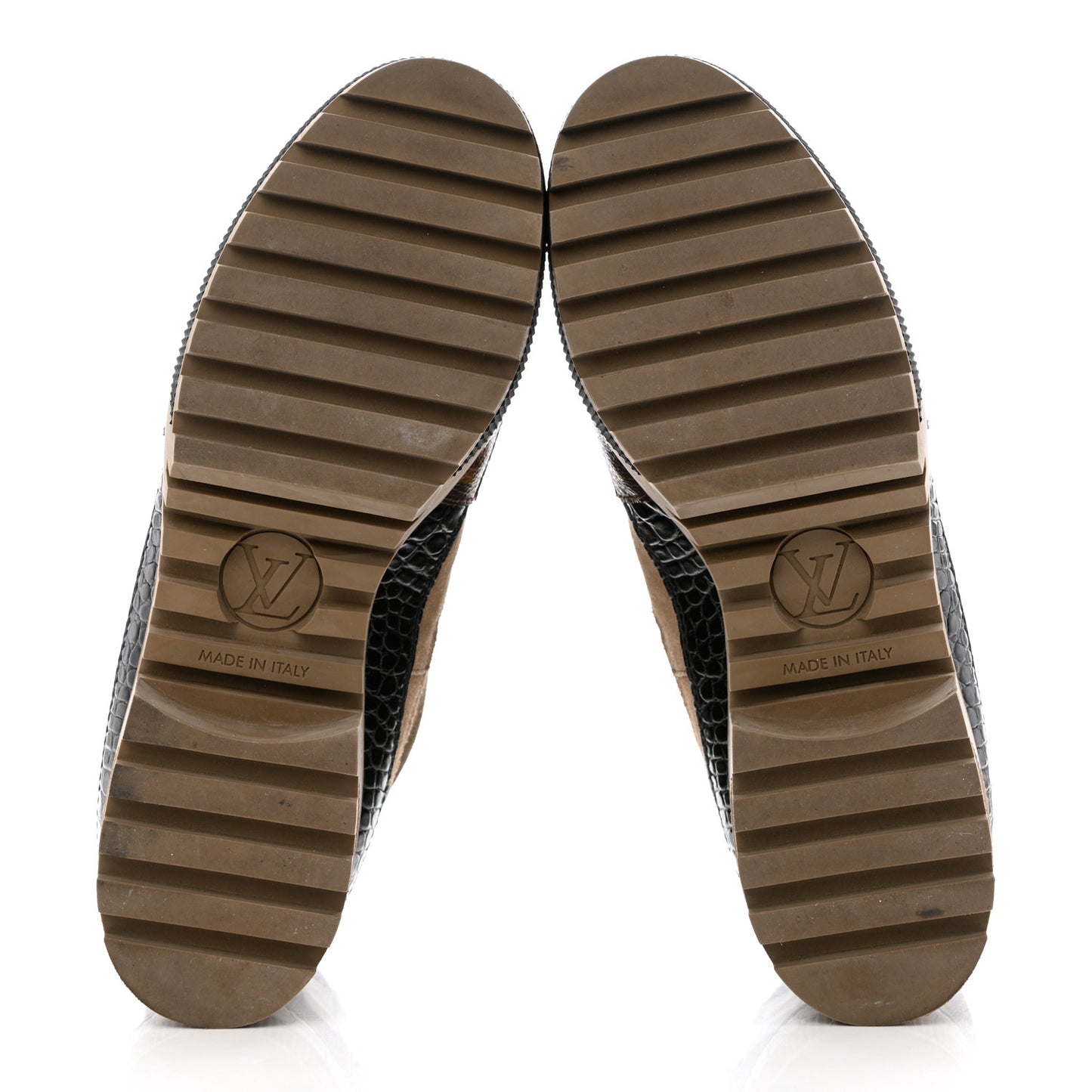 Suede Calfskin Monogram Laureate Platform Desert Boots 38 Taupe