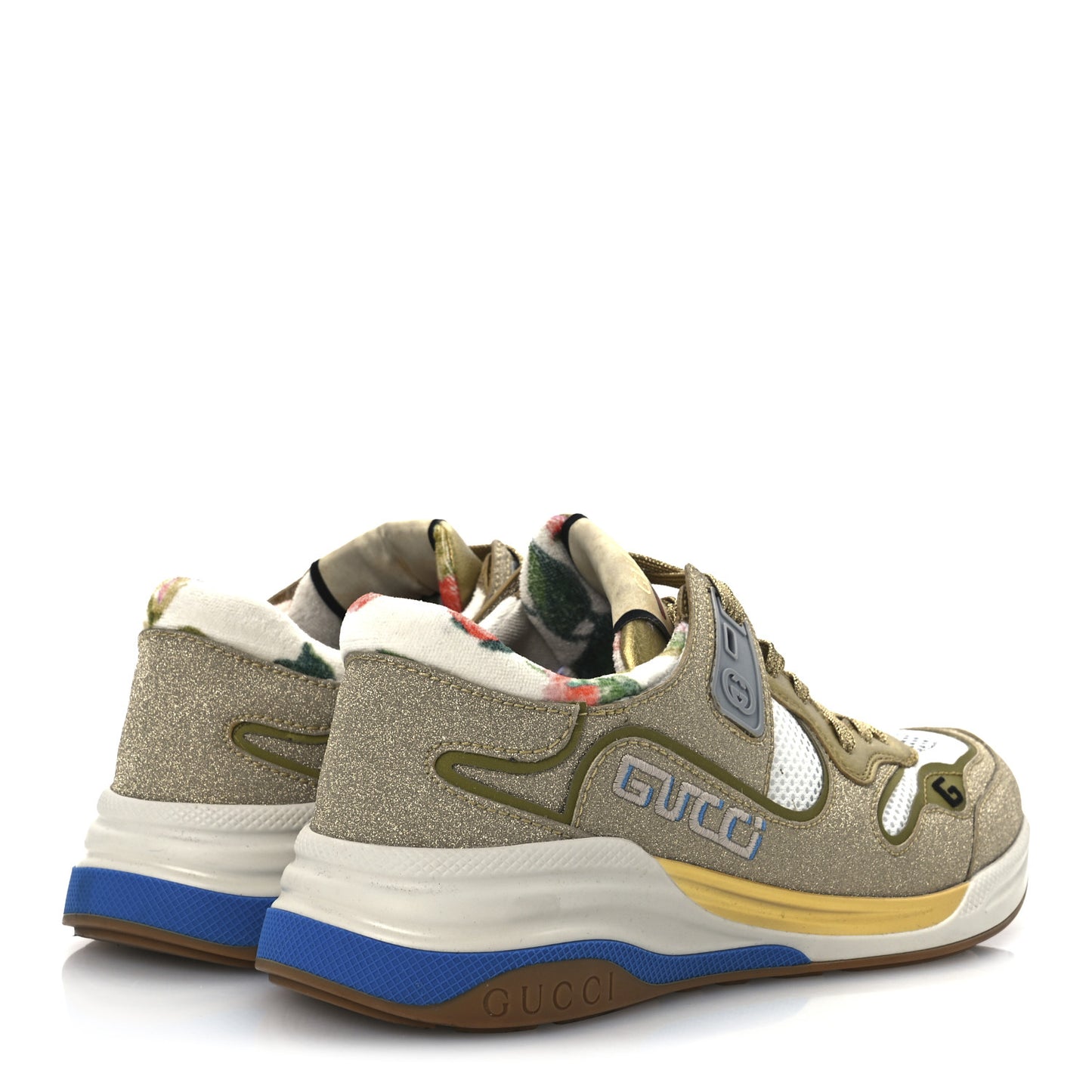 Metallic Calfskin Glitter Mesh Womens Ultrapace Sneakers 39.5 Gold