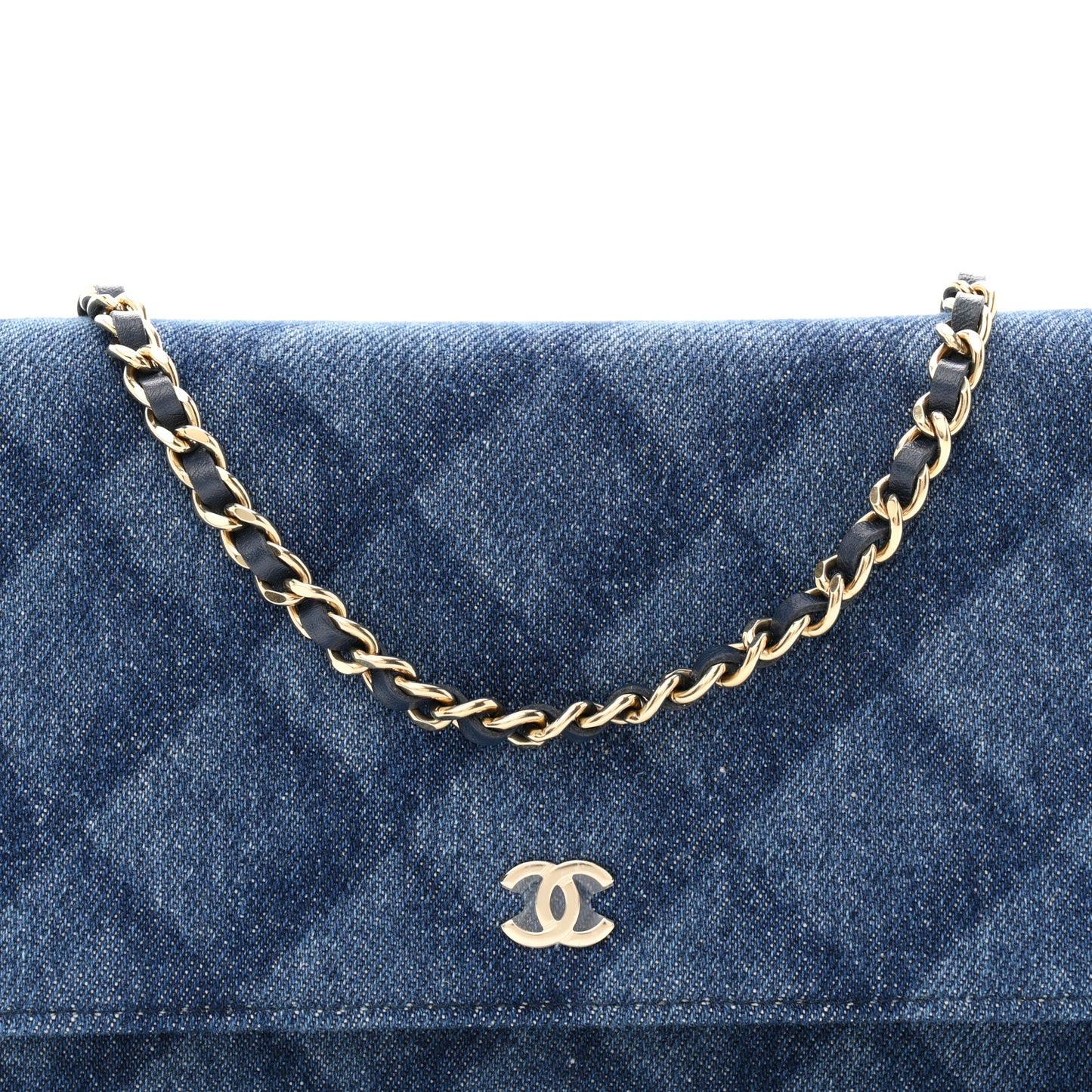 Denim Printed Wallet On Chain WOC Dark Blue