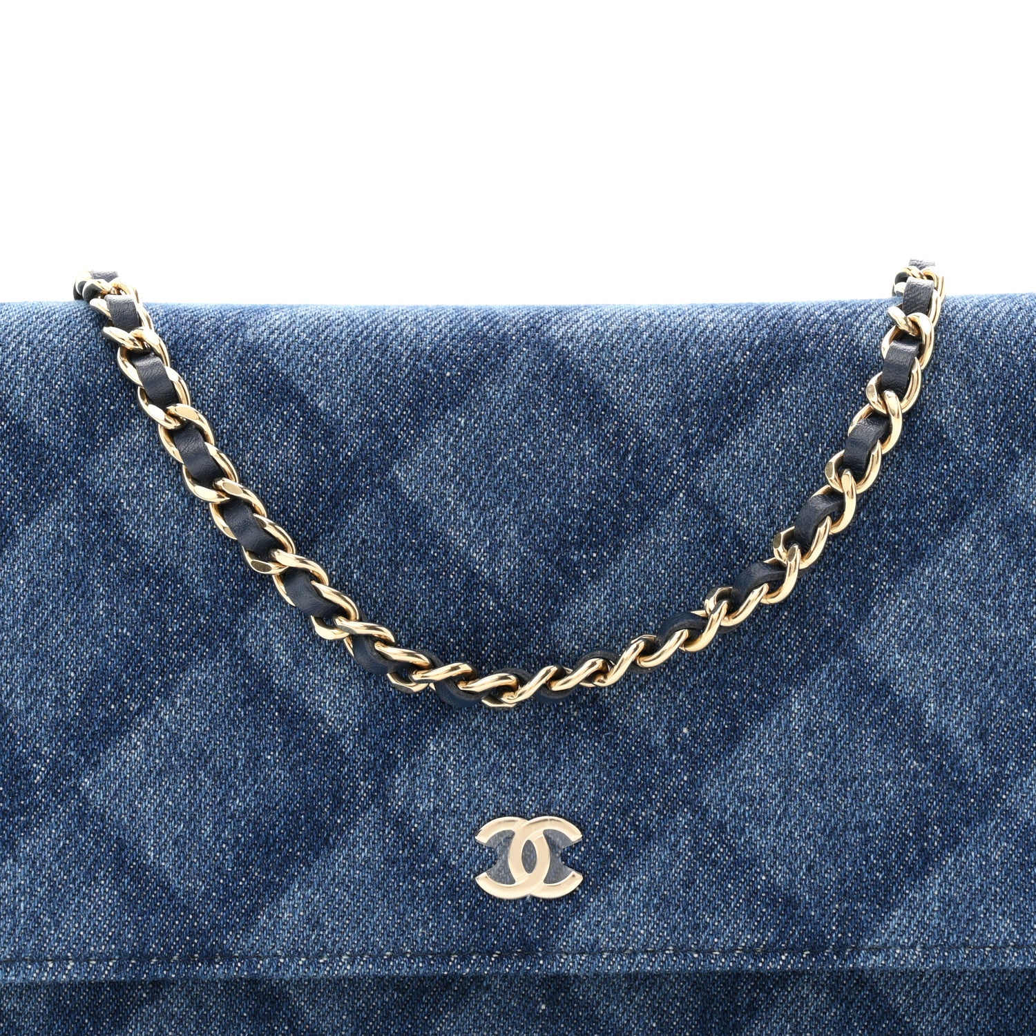 Chanel Denim Printed Wallet On Chain WOC Dark Blue 9 of 11