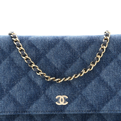 Chanel Denim Printed Wallet On Chain WOC Dark Blue 9 of 11