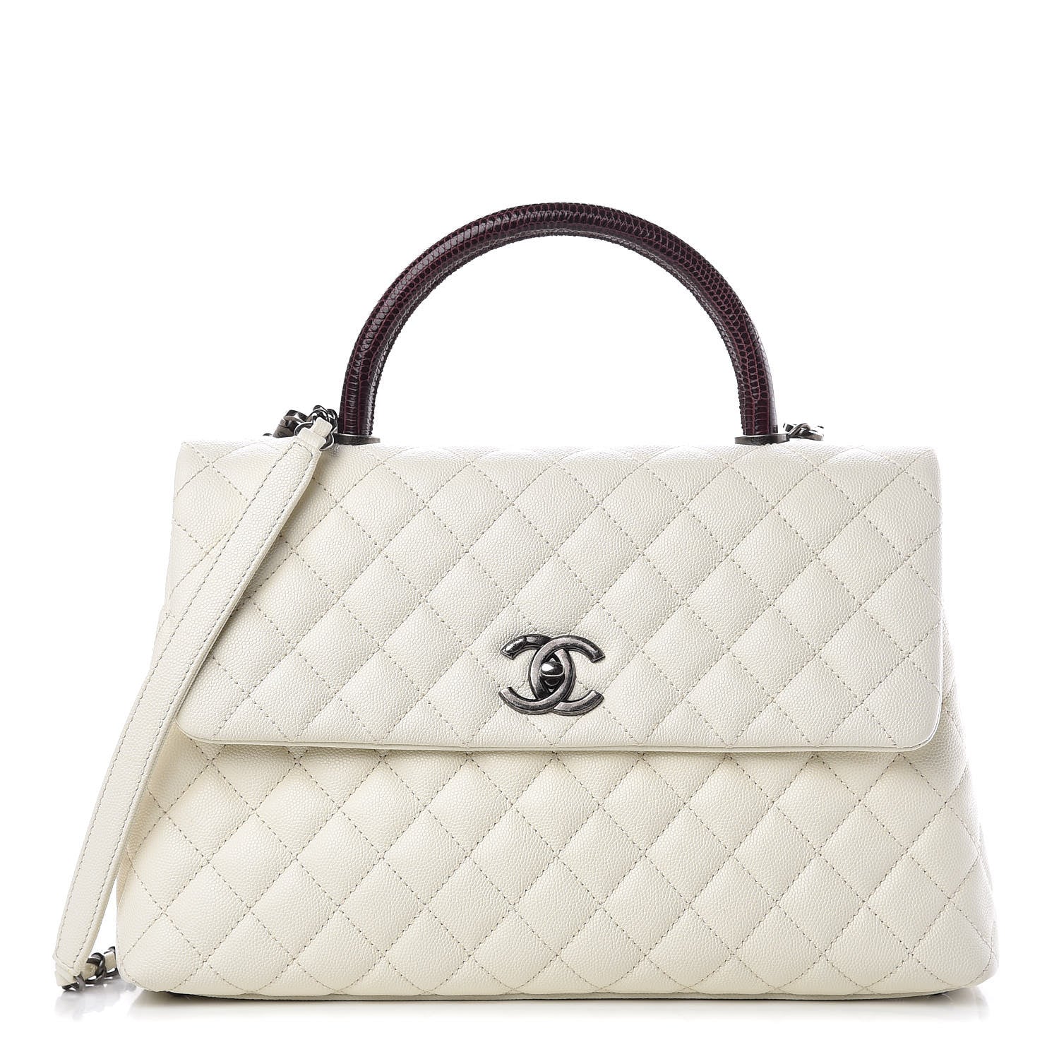 Chanel Caviar Lizard Quilted Medium Coco Handle Flap White 1 of 9