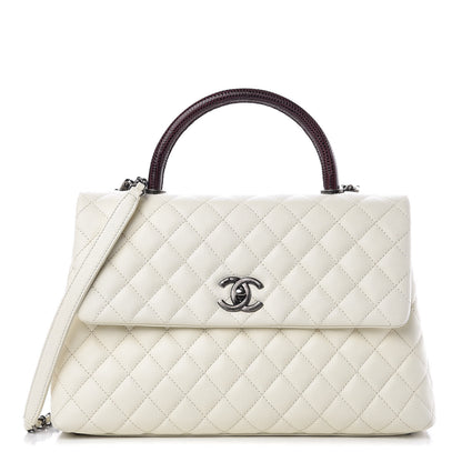 Chanel Caviar Lizard Quilted Medium Coco Handle Flap White 1 of 9