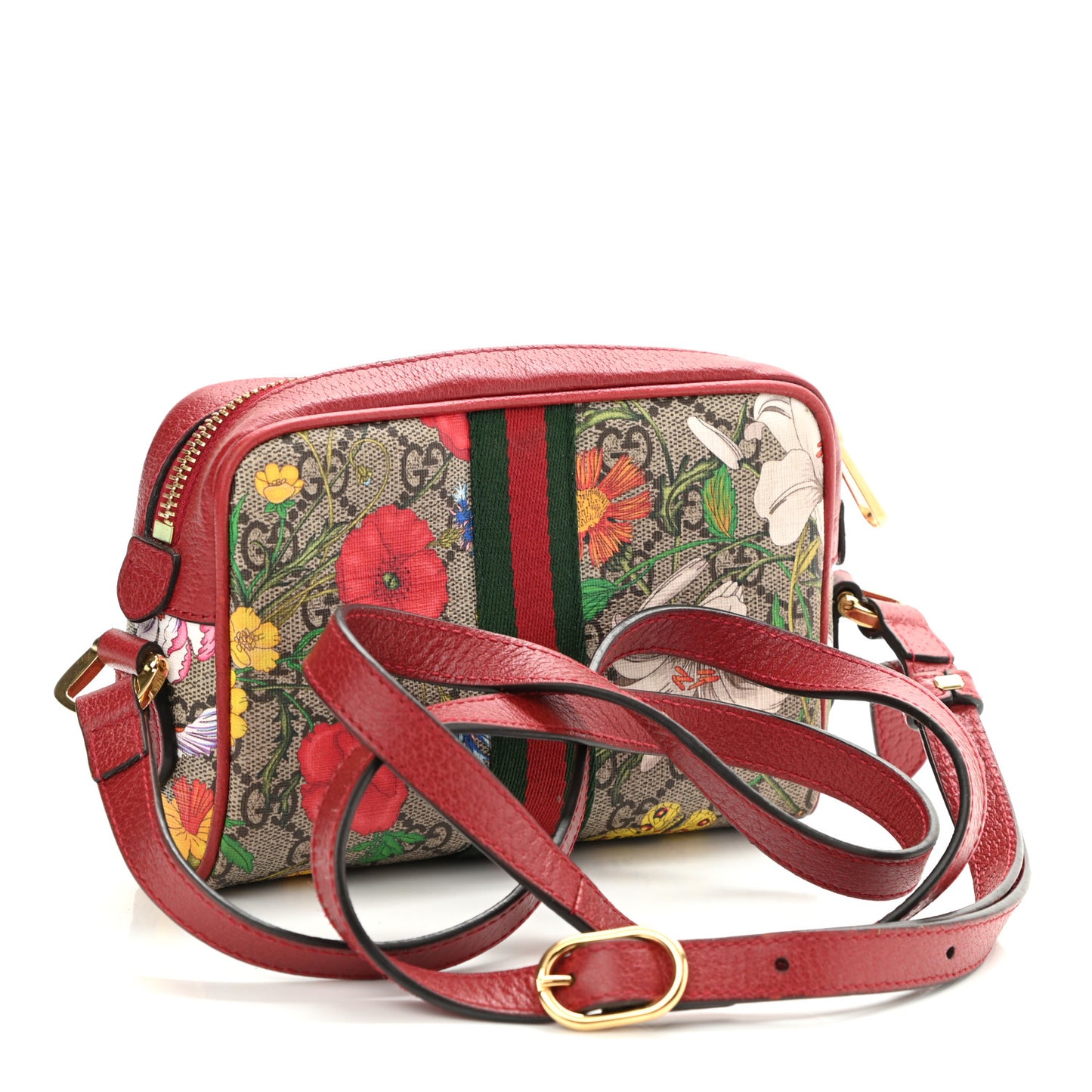 GG Supreme Monogram Flora Web Mini Ophidia Shoulder Bag Red
