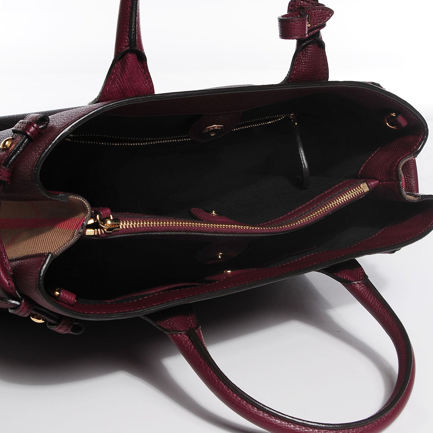 Grainy Leather House Check Medium Banner Tote Elderberry