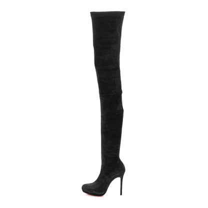 Christian Louboutin Suede Calfskin Louise XI 120 Thigh High Boots 40 Black 1 of 7