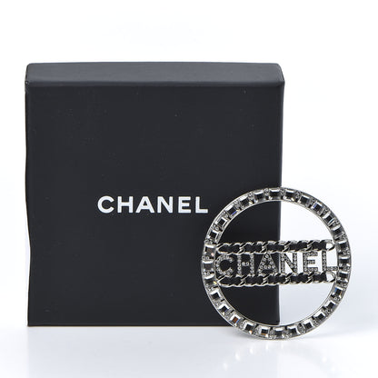 Chanel Lambskin Baguette Crystal Logo Brooch Black Silver 4 of 4
