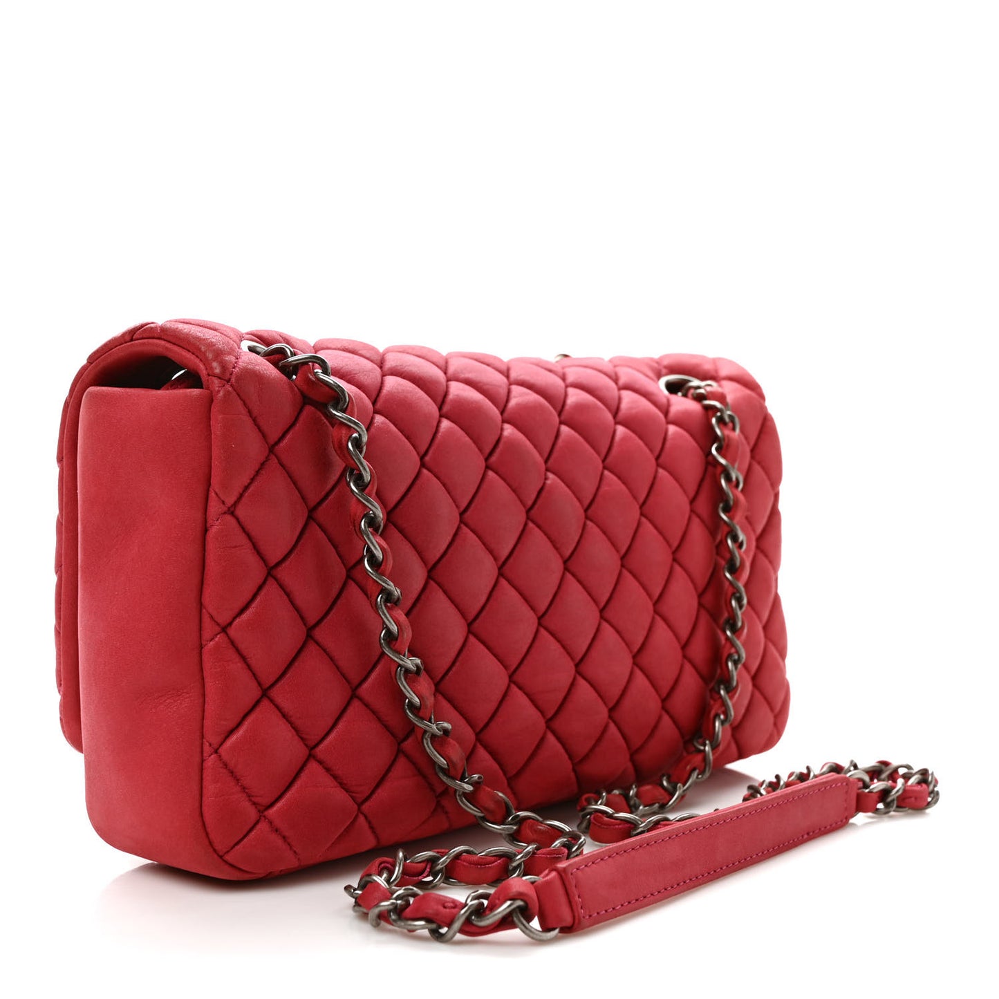 Iridescent Calfskin Small New Bubble Quilt Flap Fuchsia