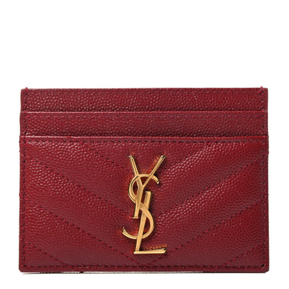 Saint Laurent Grain De Poudre Matelasse Chevron Monogram Credit Card Case Opyum Red 1 of 3