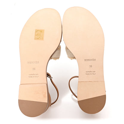 Hermes Linen Canvas Fringed Santorini Sandals 36 Beige 6 of 9