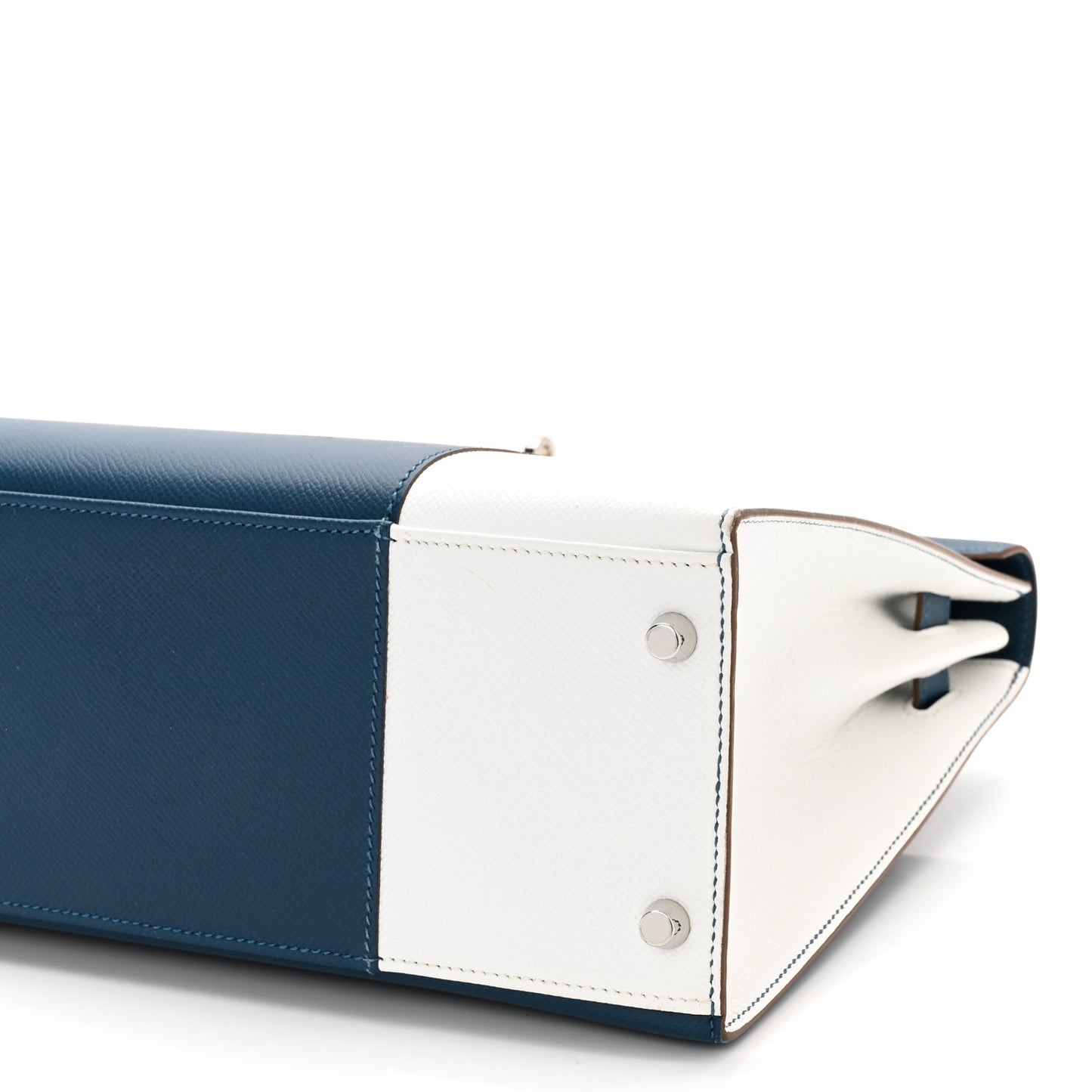 Epsom Kelly Flag Sellier 32 Bleu Thalassa White